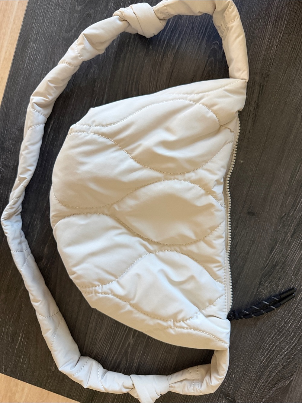Quilted Crescent Crossbody Bag in Light Beige